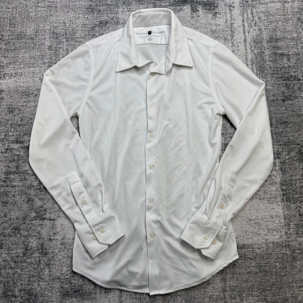 Ministry Of Supply Apollo Dress Shirt Men 15-15.5 32/33 White Slim Fit Knit Tech
